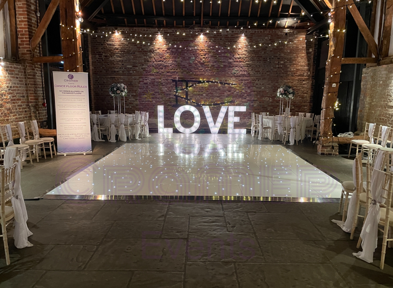 LED Starlit Dancefloor hire in Kent — white or black